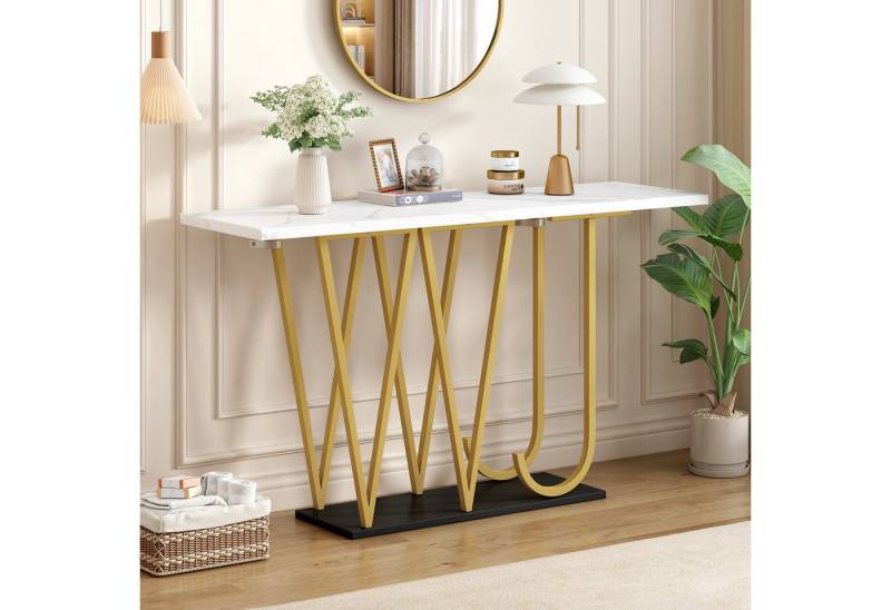 Flieks Konsolentisch (120x29,5x80 cm, 1-St), Flurtisch Beistelltisch Sofatisch in Marmoroptik, Metallbeine von Flieks