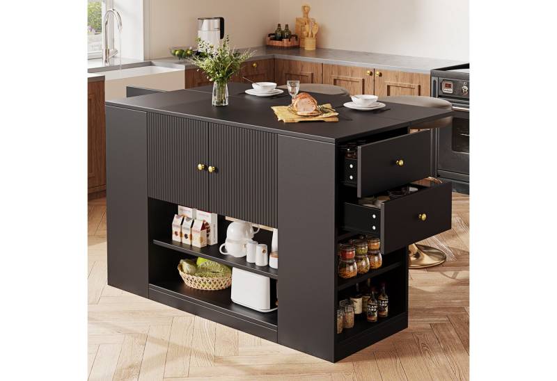 Flieks Kücheninsel mit erweiterbarer Arbeitsplatte, (klappbare Tischplatte, B140/H90/T40-70 cm), Küchenschrank mit Schubladen und Regalen Buffetschrank Sideboard von Flieks