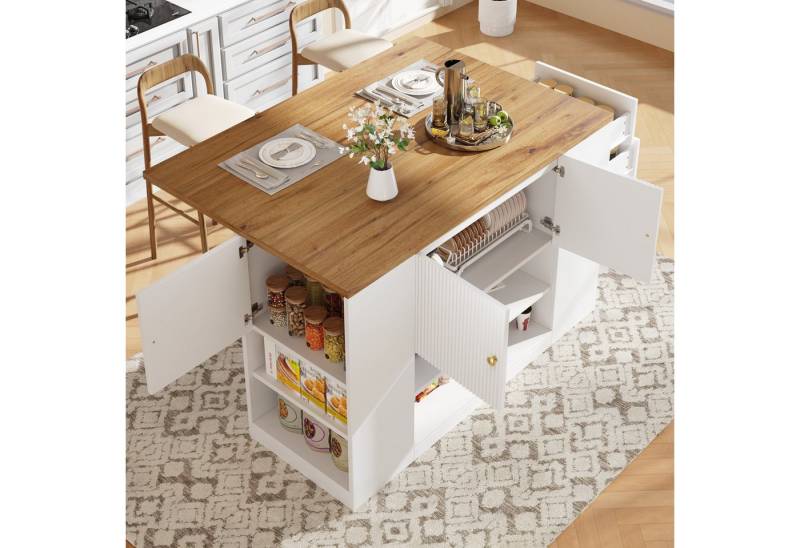 Flieks Kücheninsel mit erweiterbarer Arbeitsplatte, (klappbare Tischplatte, B140/H90/T40-70 cm), Küchenschrank mit Schubladen und Regalen Buffetschrank Sideboard von Flieks