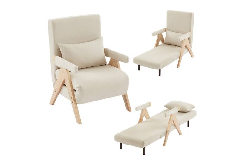 Flieks Loungesessel 3-in-1-Umbausessel mit Schlaffunktion (6-fach verstellbare Rückenlehnenfunktion, 1-St., Beine und Armlehnen aus Massivholz), Klappsessel Polstersessel mit Relaxfunktion Einzelsofa Leinen von Flieks