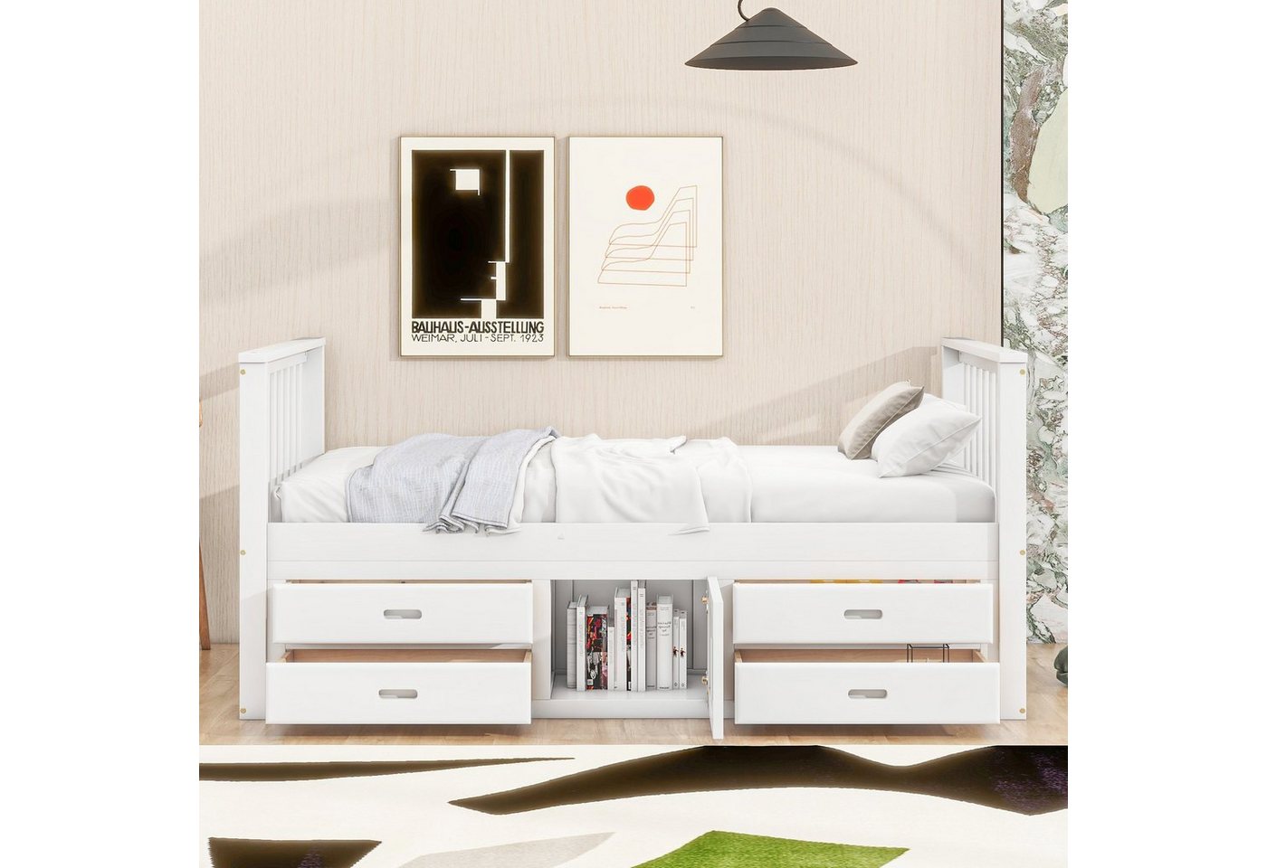 Flieks Massivholzbett, Einzelbett Kinderbett 90x200cm mit 4 Schubladen und Stauraumschrank Flieks Massivholzbett, Einzelbett Kinderbett 90x200cm mit 4 Schubladen und Stauraumschrank von Flieks