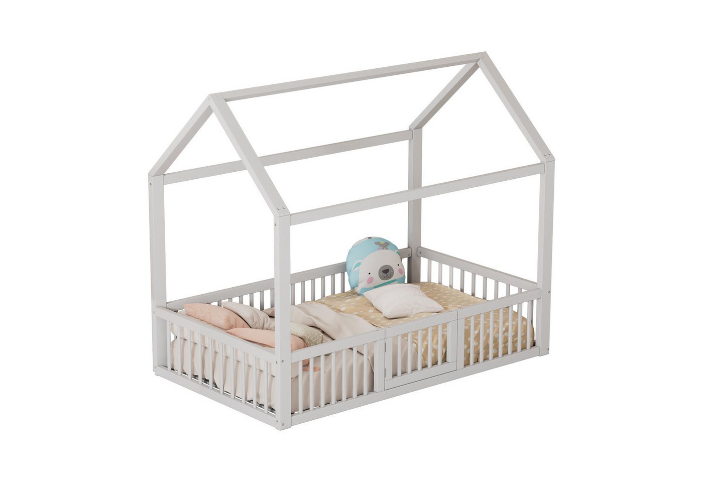 Flieks Massivholzbett, Kinderbett Einzelbett Hausbett mit Sicherheitsgitter 90x200cm Flieks Massivholzbett, Kinderbett Einzelbett Hausbett mit Sicherheitsgitter 90x200cm von Flieks