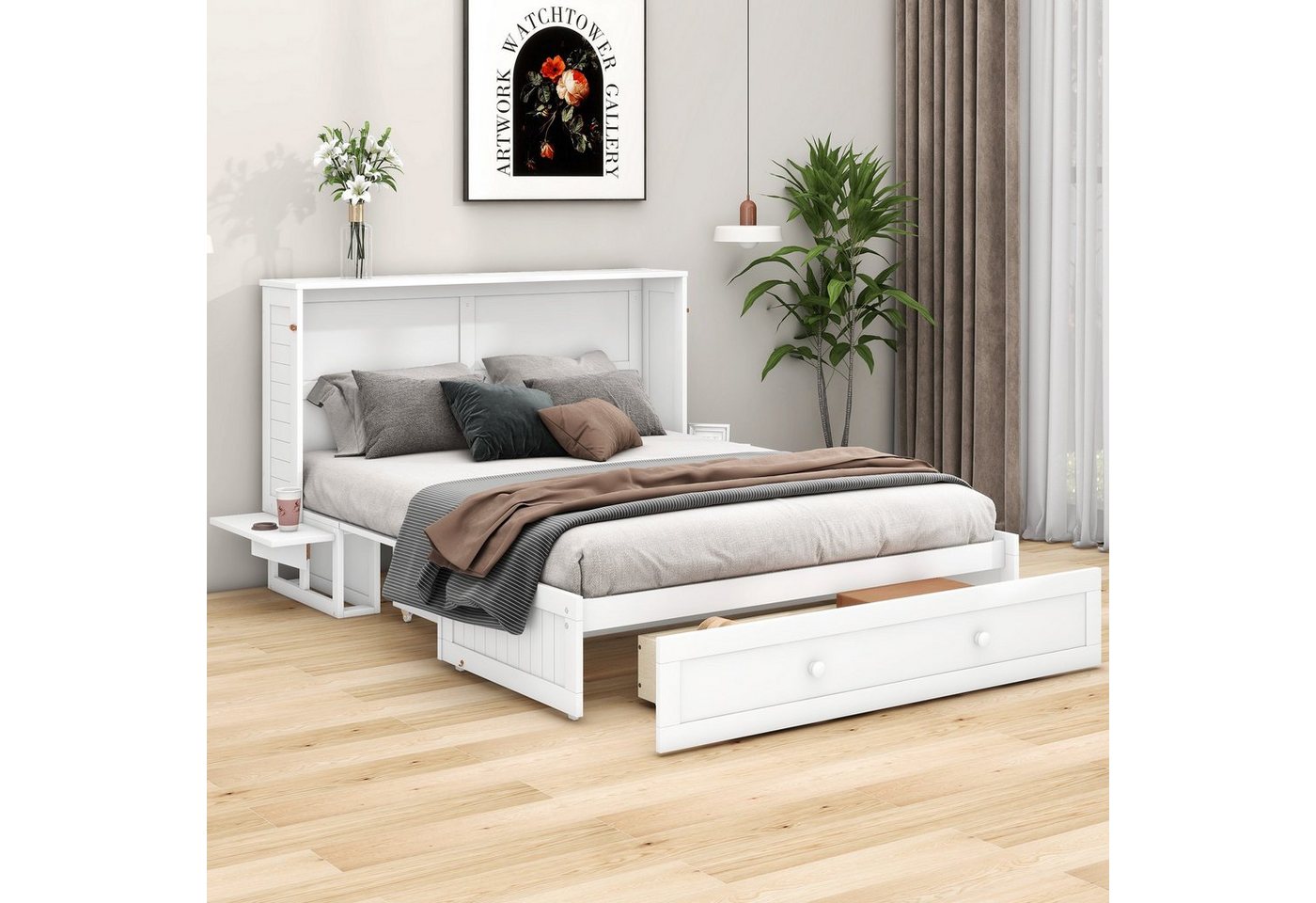 Flieks Massivholzbett, Verwandelbares Holzbett Schrankbett mit Schublade und Regale 140x200cm Flieks Massivholzbett, Verwandelbares Holzbett Schrankbett mit Schublade und Regale 140x200cm von Flieks