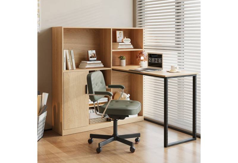 Flieks Mehrzweckschrank mit Eckschreibtisch (Schrankmaße: B120/T30/H120 cm, Tischmaße: B100/T50/H75 cm, 2-St., Schrank) Holzschrank mit 9 Fächern L-förmiger Computertisch Bürotisch Natur von Flieks