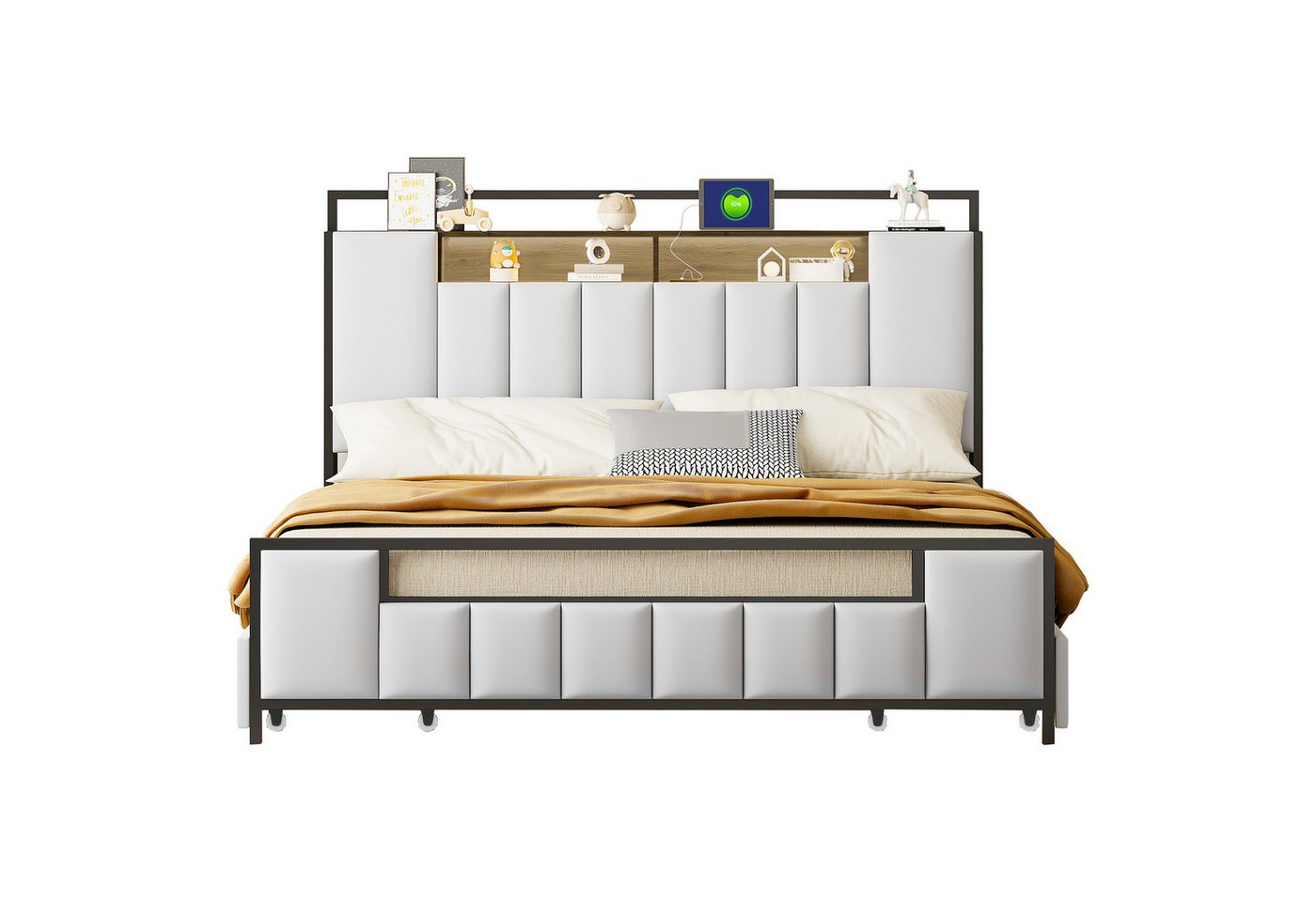 Flieks Metallbett, LED Polsterbett 160x200cm mit USB-Aufladen und 4 Schubladen Flieks Metallbett, LED Polsterbett 160x200cm mit USB-Aufladen und 4 Schubladen von Flieks