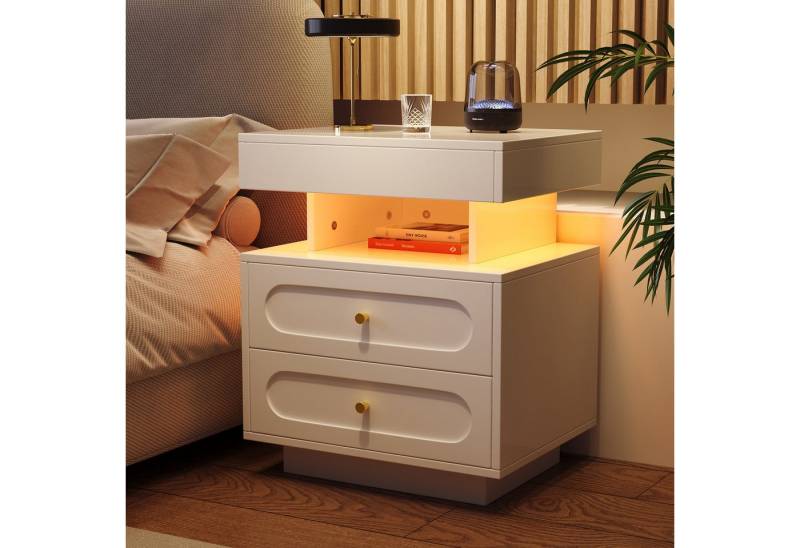 Flieks Nachttisch (2-St), Nachtschrank Nachtkommode 50*40*60cm mit LED-Beleuchtung, 2 Schubladen von Flieks