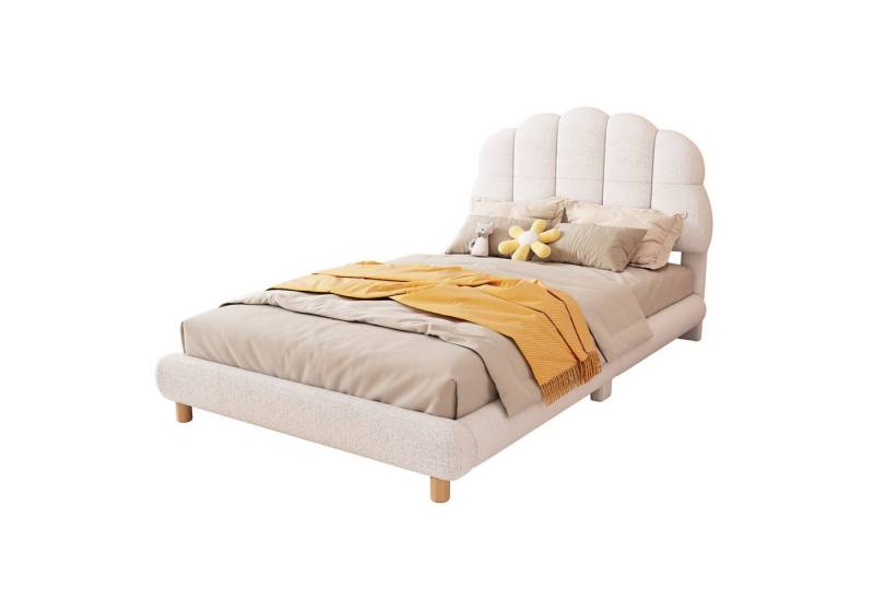 Flieks Polsterbett, Einzelbett Kinderbett 90x200cm mit Halbkreisform Kopfteil Plush Bezug von Flieks