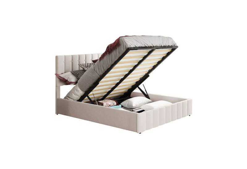 Flieks Polsterbett, Hydraulisches Funktionsbett Doppelbett Samt 140x200cm Flieks Polsterbett, Hydraulisches Funktionsbett Doppelbett Samt 140x200cm von Flieks