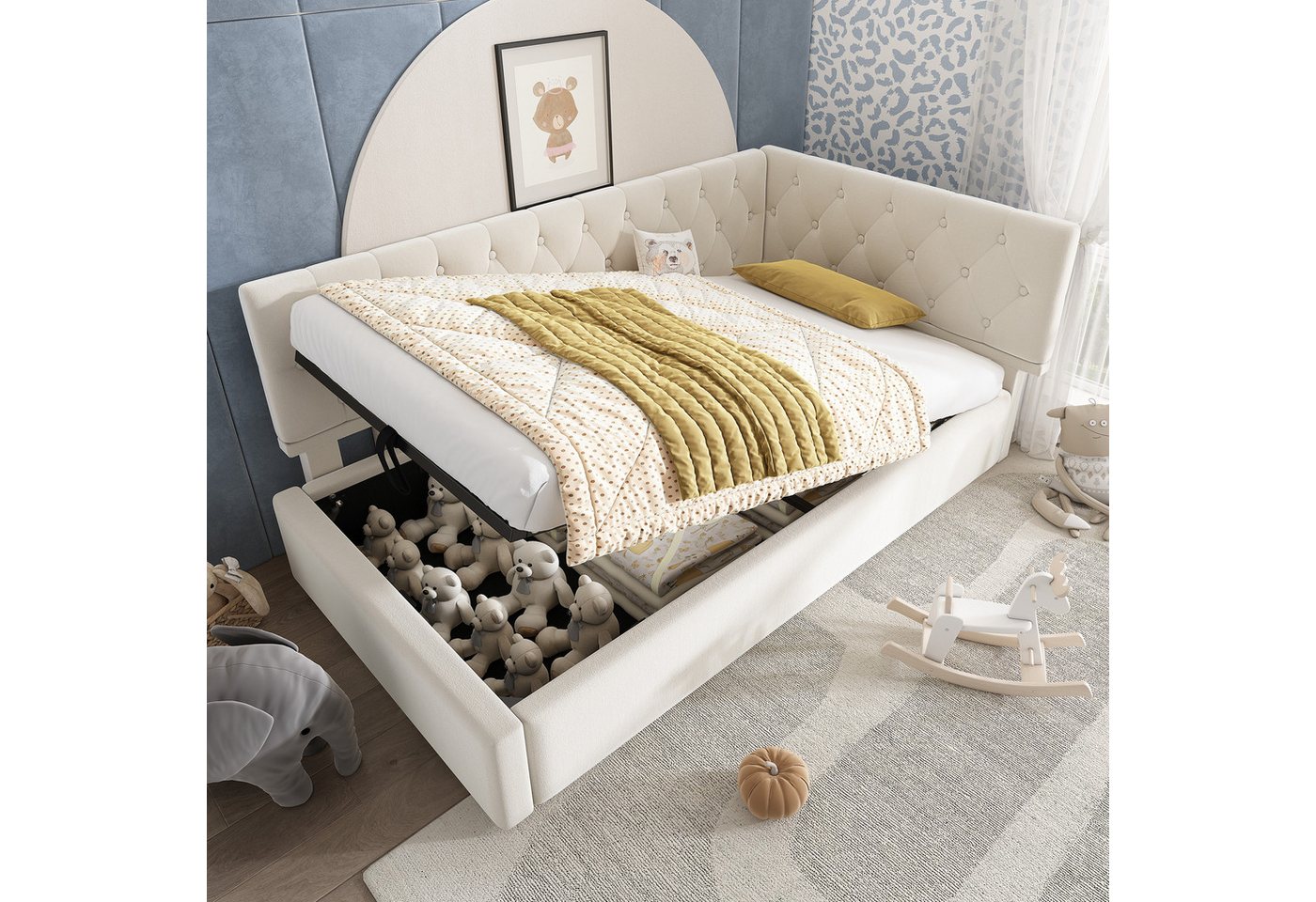 Flieks Polsterbett, Kinderbett Daybett 90x190cm Schlafsofa mit hydraulischem Stauraum von Flieks