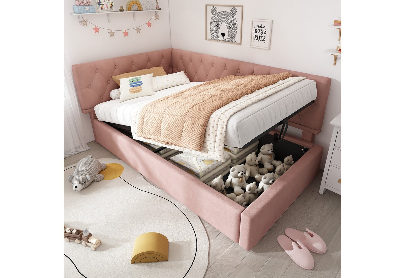 Flieks Polsterbett, Kinderbett Daybett 90x190cm Schlafsofa mit hydraulischem Stauraum von Flieks