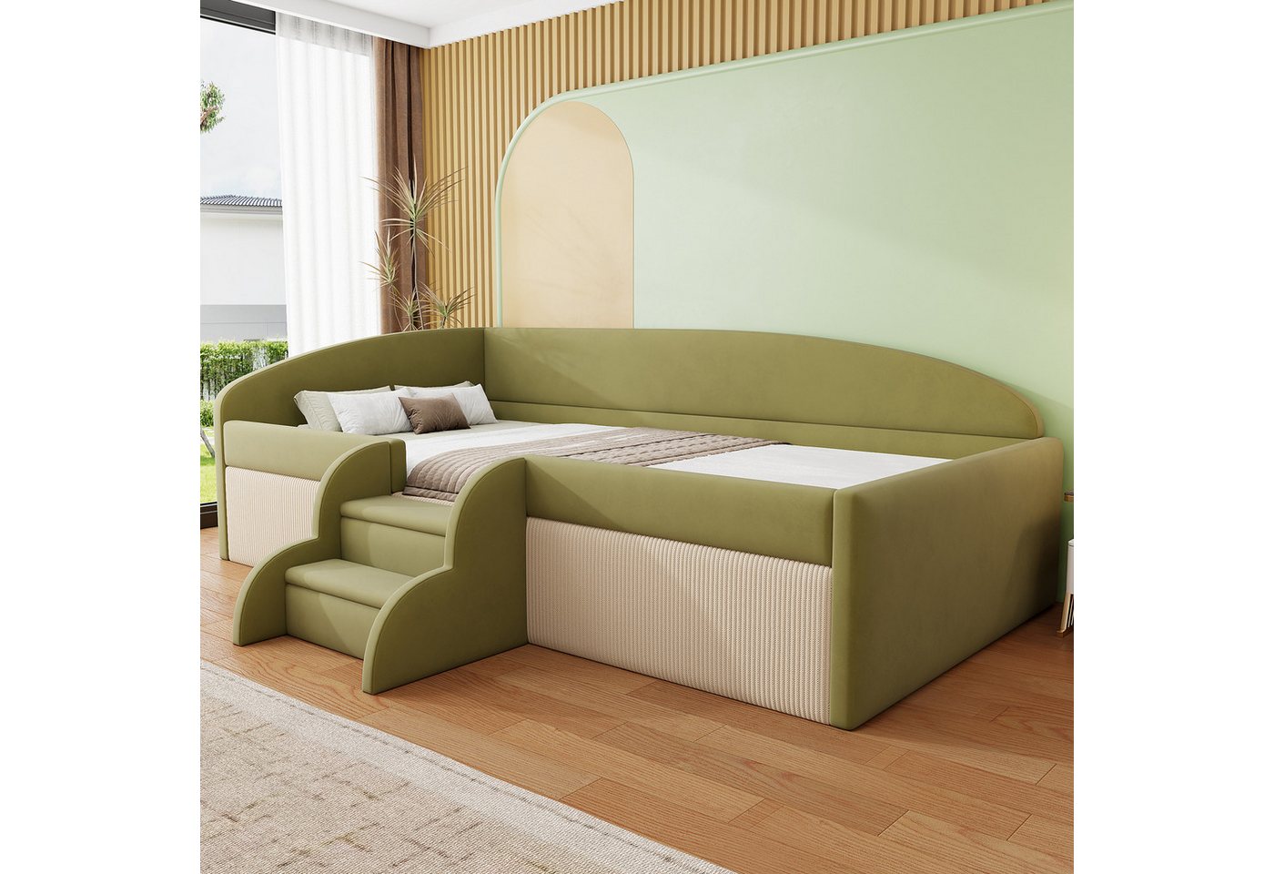 Flieks Polsterbett, Kinderbett Schlafsofa Einzelbett 90x190cm mit Treppe und Lattenrost Flieks Polsterbett, Kinderbett Schlafsofa Einzelbett 90x190cm mit Treppe und Lattenrost von Flieks