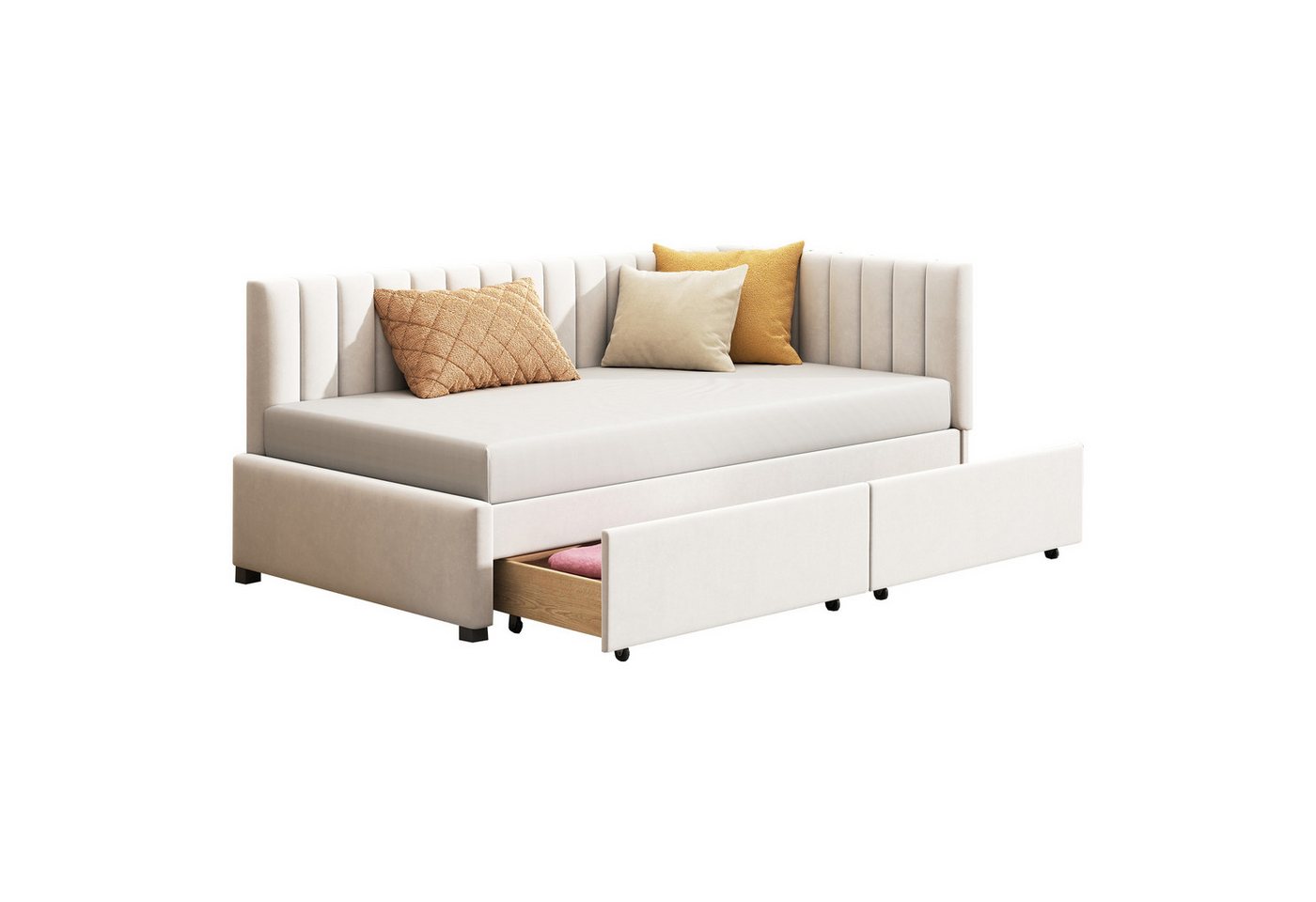 Flieks Polsterbett, Samt Daybett Tagesbett Schlafsofa 90x200cm mit 2 Schubladen von Flieks