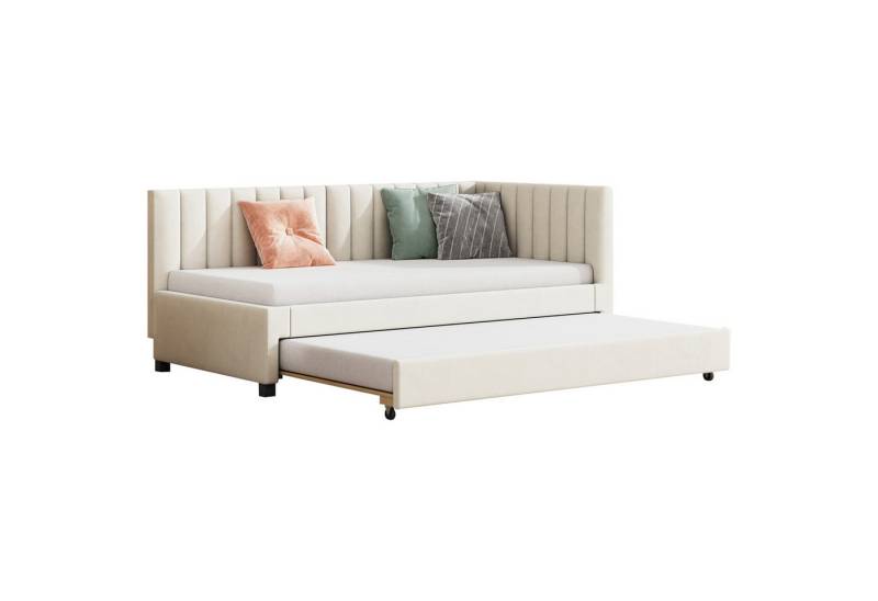 Flieks Polsterbett, Samt Daybett Tagesbett Schlafsofa 90x200cm mit Ausziehbett 90x190cm von Flieks