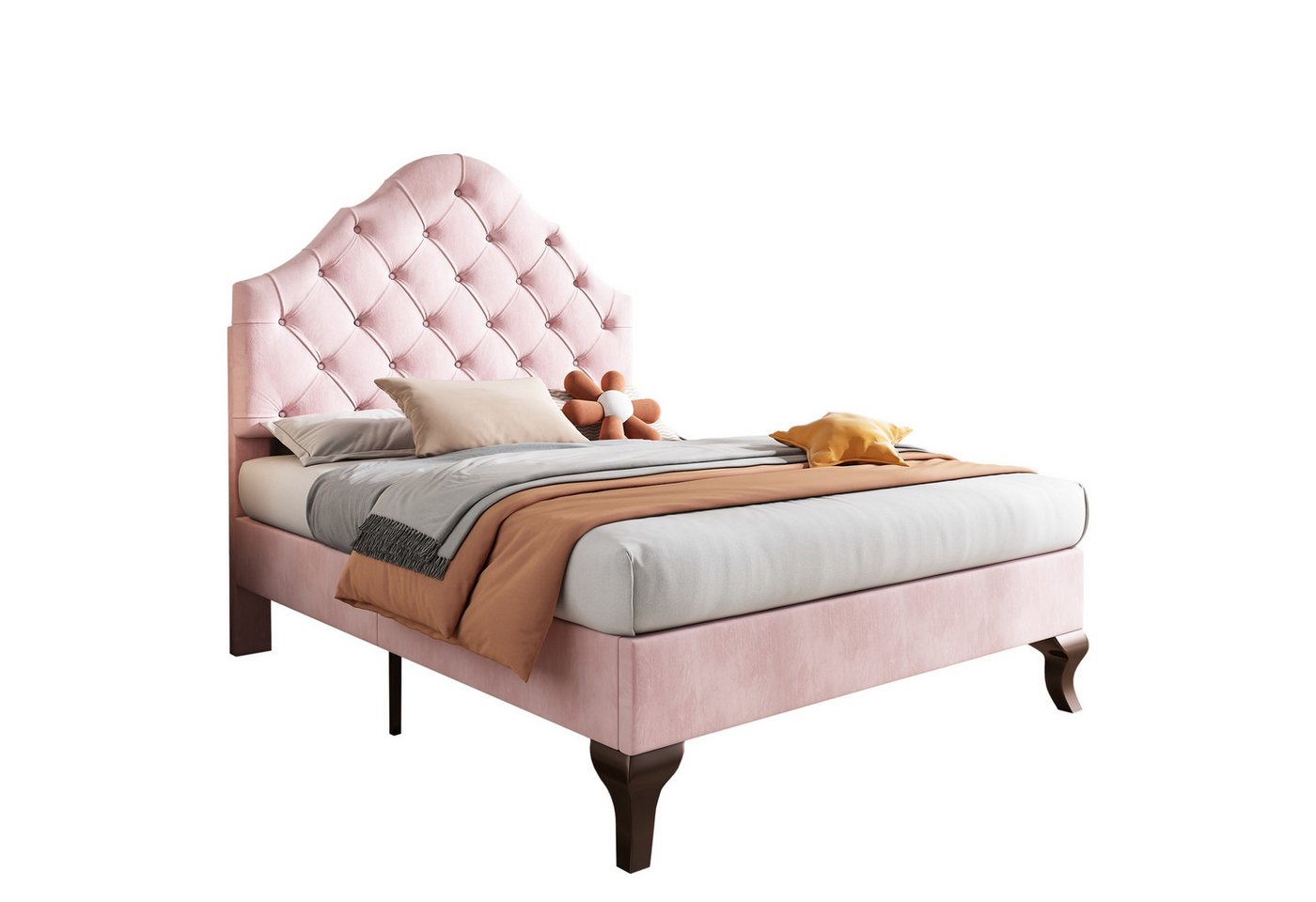 Flieks Polsterbett, Samt Einzelbett mit höhenverstellbarem Kopfteil 90x200cm rosa Flieks Polsterbett, Samt Einzelbett mit höhenverstellbarem Kopfteil 90x200cm rosa von Flieks