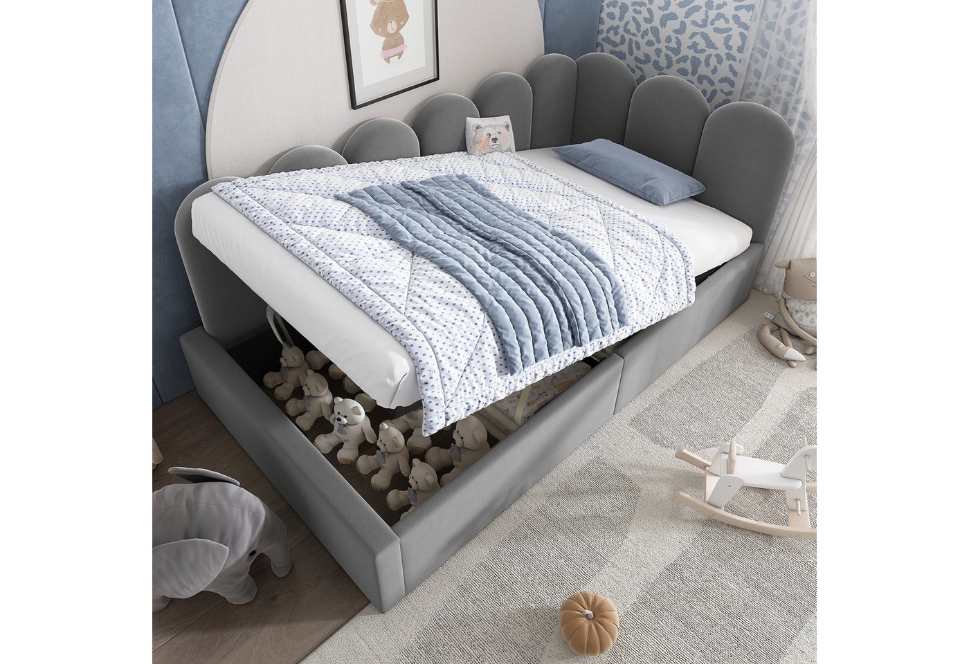 Flieks Polsterbett, Tagesbett Schlafsofa Daybett 90x200cm mit hydraulischem Stauraum von Flieks