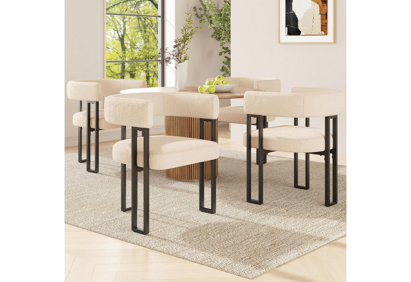 Flieks Polsterstuhl (Set, 4 St), 4er Set Esszimmerstühle mit Armlehnen Wohnzimmerstuhl Lammfellstoff von Flieks