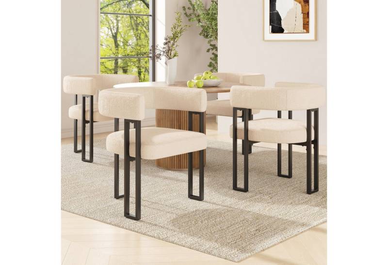 Flieks Polsterstuhl (Set, 4 St), 4er Set Esszimmerstühle mit Armlehnen Wohnzimmerstuhl Lammfellstoff von Flieks