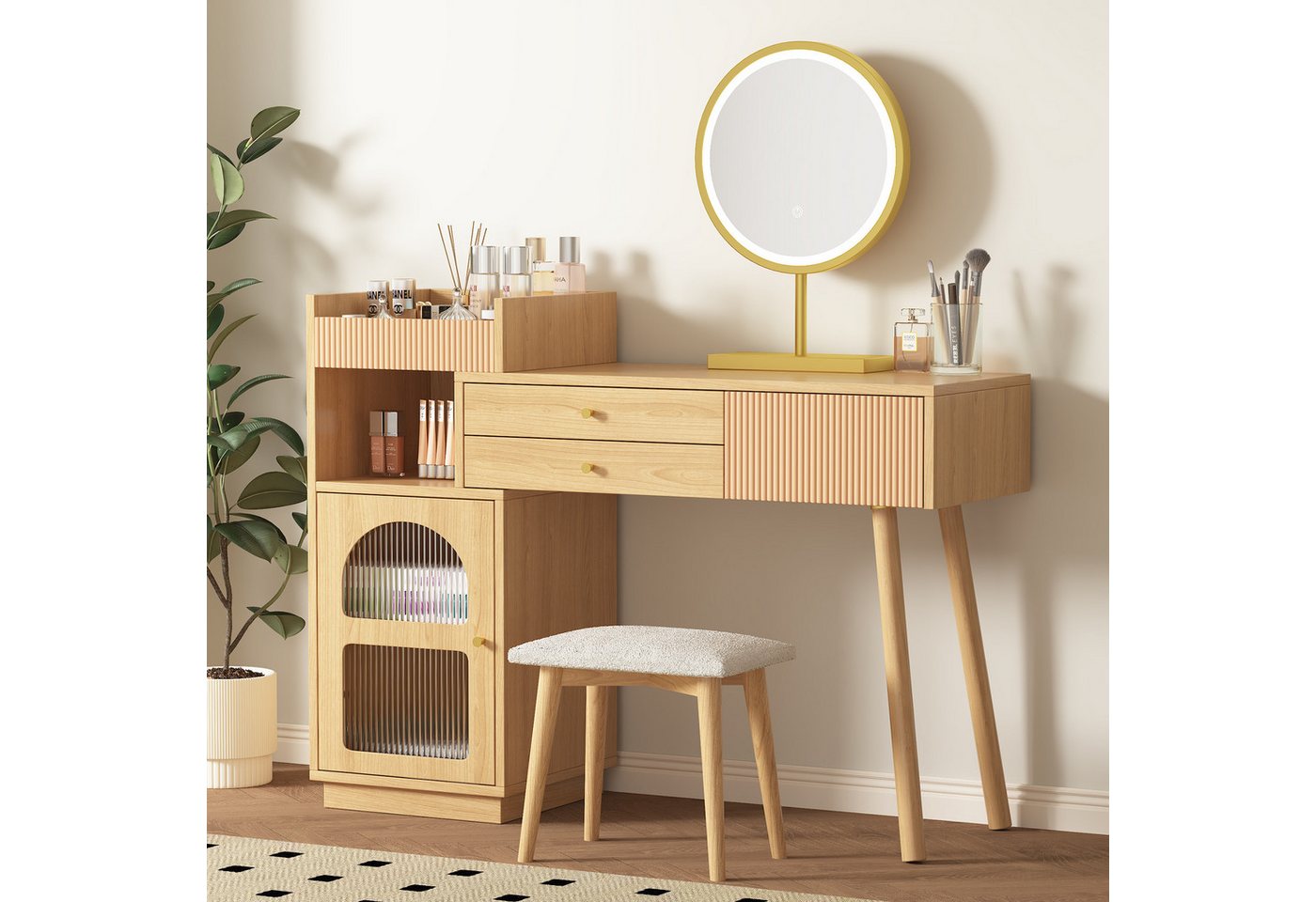 Flieks Schminktisch, Kosmetiktisch mit LED-Spiegel und Seitenschrank ohne Stuhl 120x40x90cm Flieks Schminktisch, Kosmetiktisch mit LED-Spiegel und Seitenschrank ohne Stuhl 120x40x90cm von Flieks