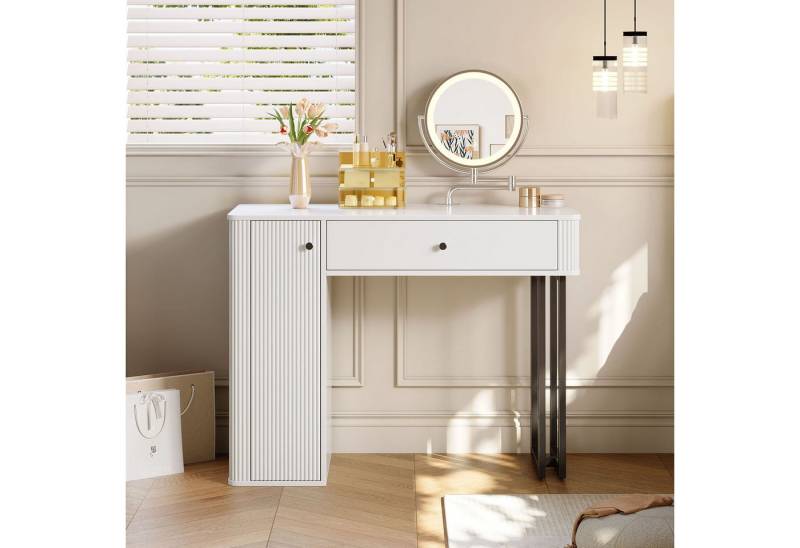 Flieks Schminktisch, Kosmetiktisch mit Spiegel, Schublade, Schrank 100x40x116cm Flieks Schminktisch, Kosmetiktisch mit Spiegel, Schublade, Schrank 100x40x116cm von Flieks