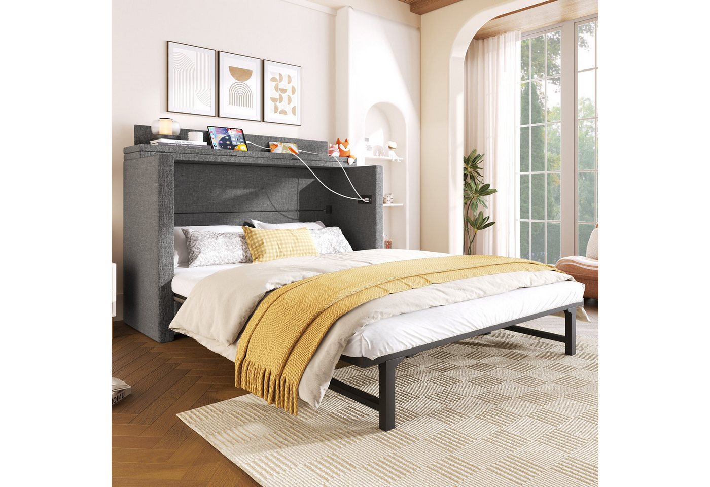 Flieks Schrankbett Umwandelbares Polsterbett 140x200cm mit Schublade und Aufladen Flieks Schrankbett Umwandelbares Polsterbett 140x200cm mit Schublade und Aufladen von Flieks