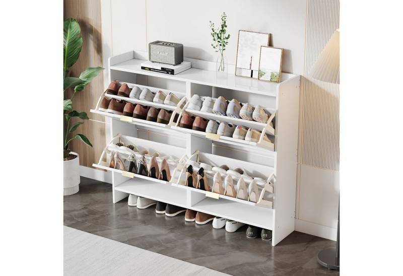 Flieks Schuhschrank (ca 24 Paar Schuhe, 1-St., B110/T24/H90 cm) Schuhregal mit 4 Klappen Schuhkipper Schuhkommode Weiß, Breite 110 cm von Flieks