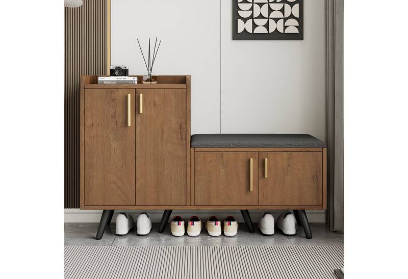 Flieks Schuhschrank (gepolsterter Sitzfläche und Metallgriff, ca 10 Paar Schuhe, 1-St., B120/T34/H82,8 cm) Schuhwechselhocker mit Seitenschrank Schuhbank mit 4 Tür von Flieks
