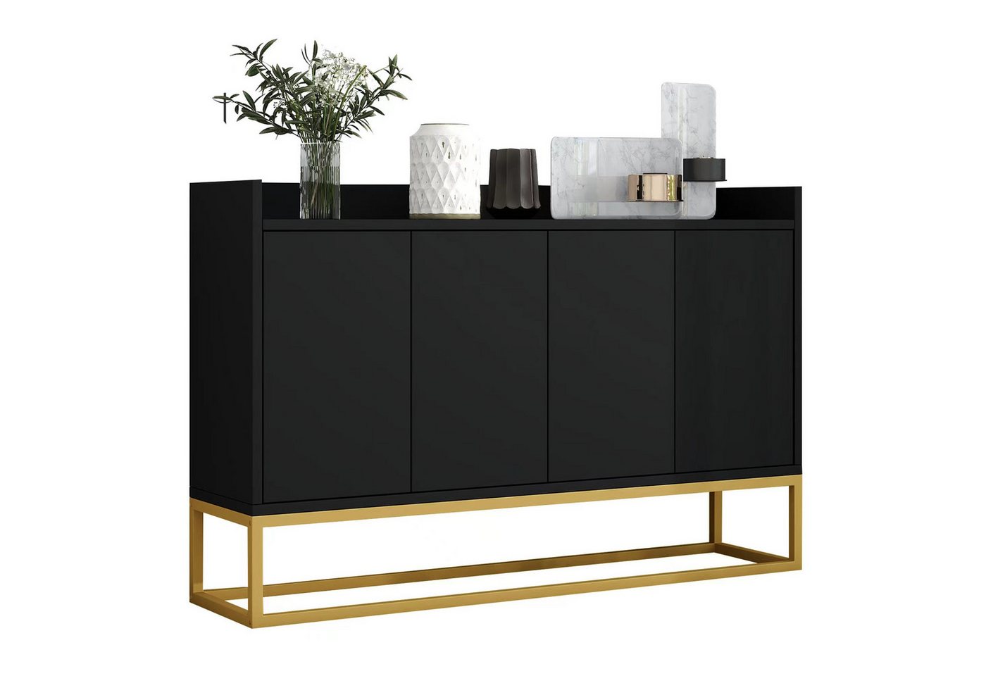 Flieks Sideboard, Kommode mit 4 Türen mit goldenen Metallbeine 120x30x80cm von Flieks