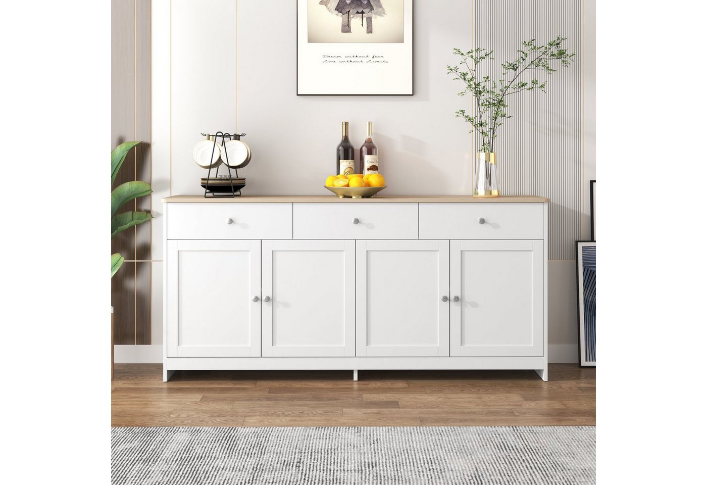 Flieks Sideboard (1 St), Beistellschrank mit vier Türen und drei Schubladen 160x37x75cm(LxBxH) von Flieks