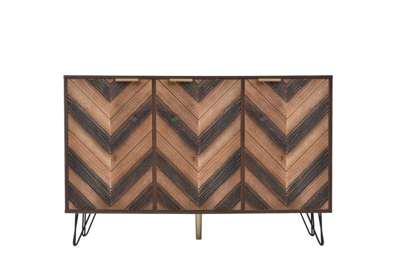 Flieks Sideboard (1 St), Kommode mit 3 Türen Wohnzimmer Schrank Anricht, goldenen Metallgriffe von Flieks