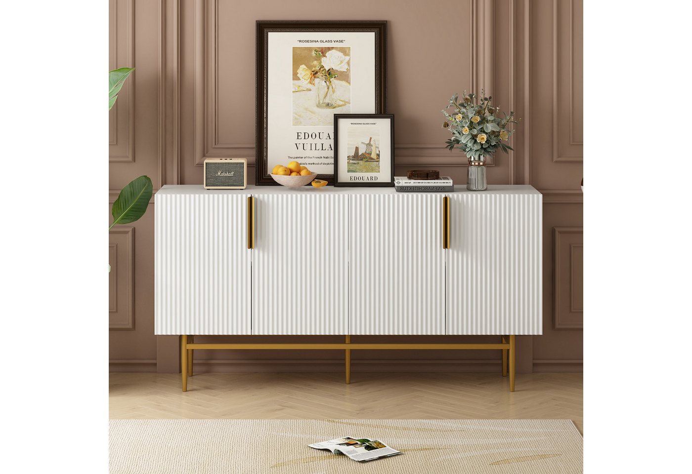 Flieks Sideboard (1 St., Metallgriff und Metallbeine), Anricht mit 4 Türen Buffetschrank 152,5*40,5*80cm von Flieks
