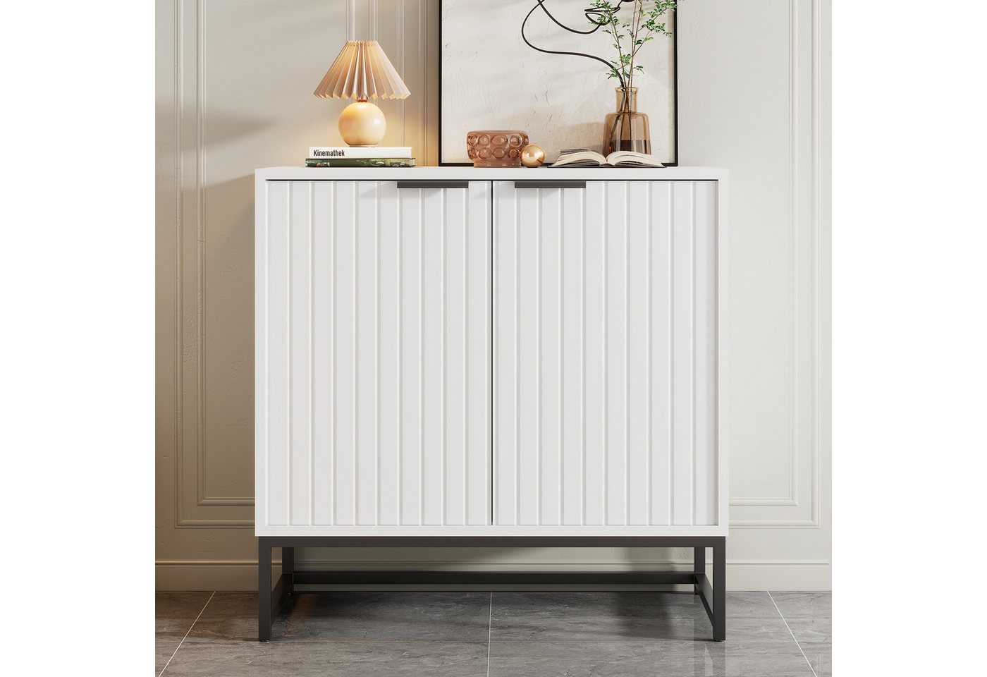 Flieks Sideboard (80x40x80,5 cm, 1 St), Schrank Kommode mit 2 Türen Anrichte Wohnzimmer Weiß von Flieks
