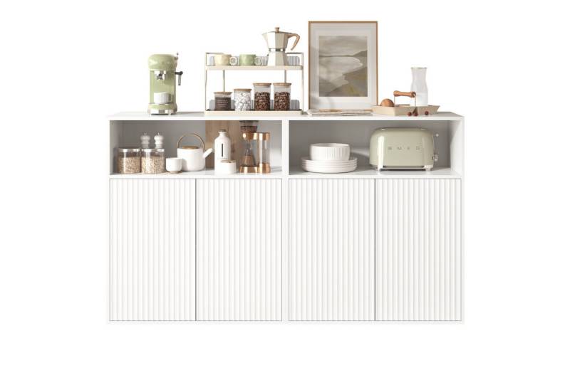 Flieks Sideboard (Set, 2 St., 140x35x90 cm), 2er Set Küchenschrank mit 2 Blistertür Anrichte Wohnzimmer weiß von Flieks