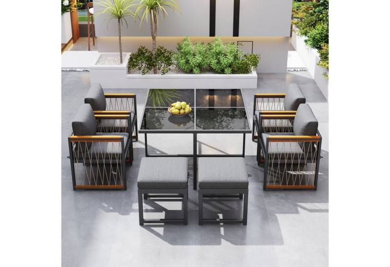 Flieks Sitzgruppe, (7-tlg), 6-Sitzer Gartenmöbel Esstisch- und Stuhlset mit Stuhl aus Polyrattan von Flieks