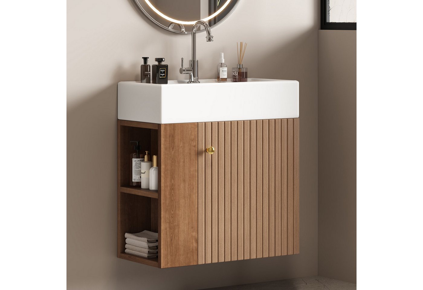 Flieks Waschtisch (1-St., Badschrank Badezimmermöbel wandhängend), Waschbeckenunterschrank mit Waschbecken Badmöbel in Breite 55 cm von Flieks