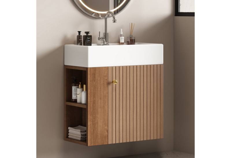 Flieks Waschtisch (1-St., Badschrank Badezimmermöbel wandhängend), Waschbeckenunterschrank mit Waschbecken Badmöbel in Breite 55 cm von Flieks