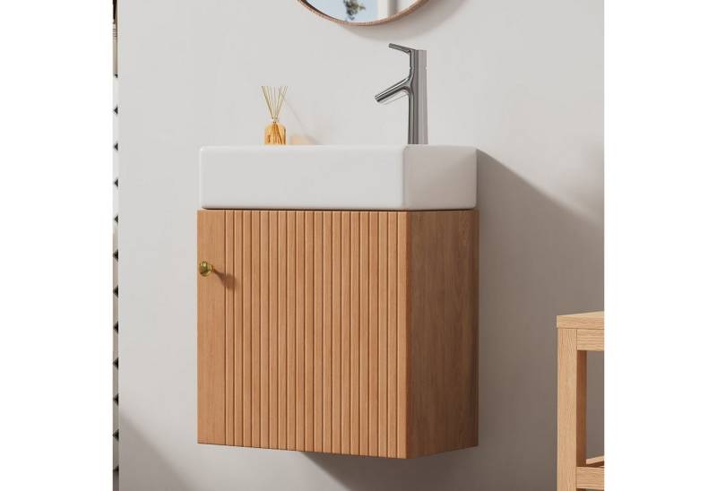 Flieks Waschtisch (1-St., Badschrank mit Keramikbecken wandhängend), Waschbeckenunterschrank mit Waschbecken Badmöbel in Breite 46 cm von Flieks
