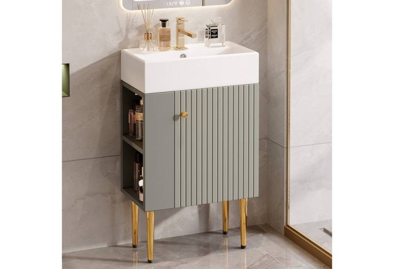 Flieks Waschtisch mit Seitenfächern (B55/T31/H91,5 cm, 1-St., bodenstehend, Badschrank mit Ablagen), Waschbeckenunterschrank mit Waschbecken Badmöbel in Breite 55 cm von Flieks