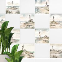 Leuchtturm Fliesenaufkleber Bad & Küche Set , Maritim Strand Aquarell Klebefliesen Selbstklebend Leuchtturm Fliesenaufkleber Bad & Küche Set , Maritim Strand Aquarell Klebefliesen Selbstklebend von FliesenaufkleberShop