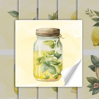 Vintage Fliesenaufkleber Zitronen Küche Gelb Grüne Fliesenbilder Selbstklebend Klebefliesen von FliesenaufkleberShop