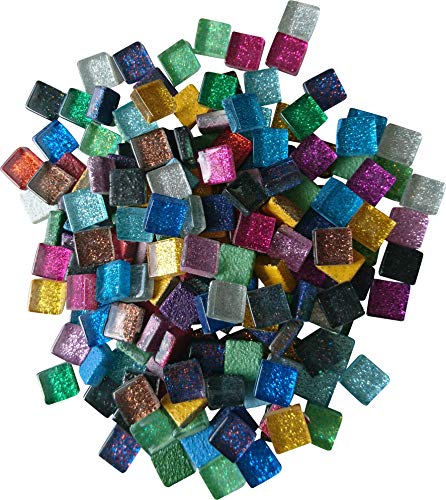 Zimasi 400g Glasmosaiksteine – 1x1 cm, ca. 440 Stück – Premiumqualität für DIY-Projekte, Basteln, Mosaikdekorationen – Verlegefläche ca. 24 x 24 cm – Innen- und Außenbereich (bunt Glitzer) von ZIMASI