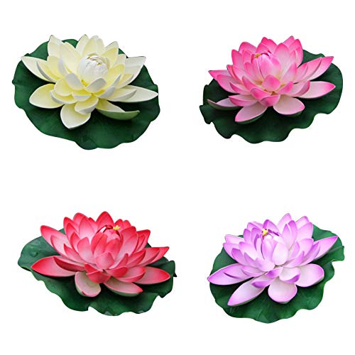 Flikool 28cm Künstliche Lotus Blumen Schwimmende Seerosen Eva Schaum Nymphaea Künstliche Pflanzen Teichpflanzen Lilien Kunstpflanzen Wasserlilie Lotusblüte Kunstblumen für Dekor 4pcs - Mix von Flikool