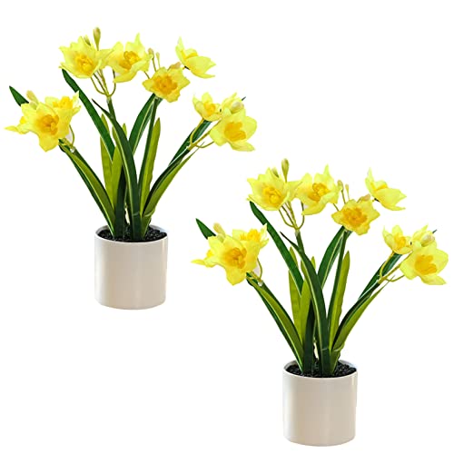 Flikool 2pcs Hyazinthe Kunstblumen im Plastiktopf Narzissen Topfpflanze Künstlich Blumen in Topf Narzisse Künstliche Pflanzen Gefälschte Kunstpflanzen Künstlicher Bonsai in Töpfen Deko - Gelb von Flikool