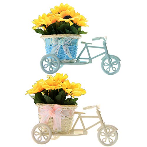 Flikool 2pcs Künstliche Rattan Dreirad Fahrrad Blumenkorb Vase mit Sonnenblumen Dekorative Blumengestecke Seidenblume Künstliche Pflanze im Topf Kunstblumen für Hause Hochzeit Deko - Weiß+Blau Flikool 2pcs Künstliche Rattan Dreirad Fahrrad Blumenkorb Vase mit Sonnenblumen Dekorative Blumengestecke Seidenblume Künstliche Pflanze im Topf Kunstblumen für Hause Hochzeit Deko - Weiß+Blau von Flikool