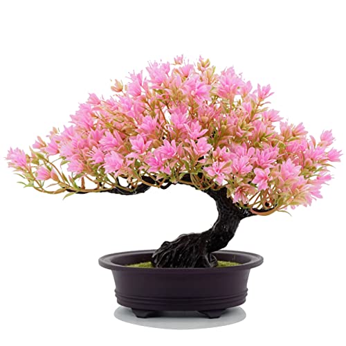 Flikool Künstlicher Bonsai Baum in Töpfen - Japanische Zeder Topfpflanze, Kiefer im Topf - Kunstpflanzen für Wohnkultur und Inneneinrichtung - Pink von Flikool