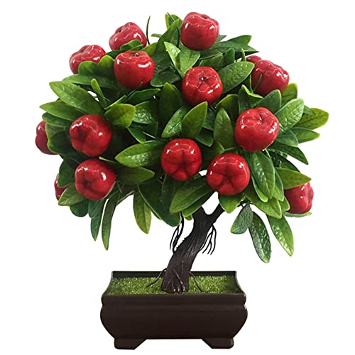 Flikool Mini Künstliche Obstbaum in Töpfen Gefälschte Künstlicher Bonsai Apfelbäume im Topf Künstliche Pflanzen Topfpflanze Künstlich Kunstpflanzen für Tisch Wohnzimmer Inneneinrichtung Büro Deko von Flikool