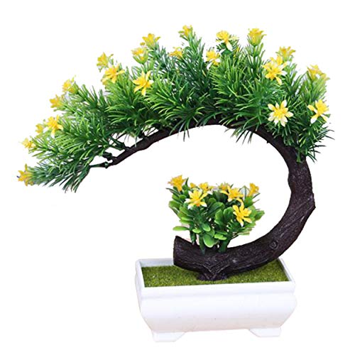 Flikool Neu Künstliche Baum Kiefer im Topf Kunstpflanze Artificial Trees Pine with Pot Simulation Pflanzen Künstliche Künstliche Blumen Bonsai- Gelb von Flikool