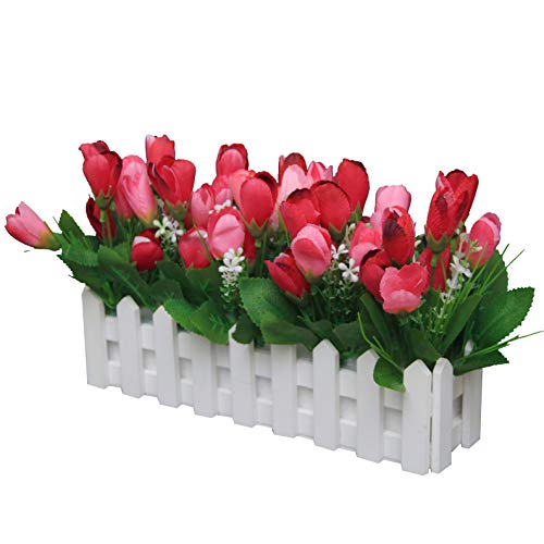 Flikool Tulpen Künstliche Blumen mit Holzzaun Gefälschte Künstliche Pflanzen im Topf Unechte Blumen Bonsai Kunstblumen Seide Tulpe Topfpflanzen Kunstpflanzen Ornamente Deko für Balkon - Rose Flikool Tulpen Künstliche Blumen mit Holzzaun Gefälschte Künstliche Pflanzen im Topf Unechte Blumen Bonsai Kunstblumen Seide Tulpe Topfpflanzen Kunstpflanzen Ornamente Deko für Balkon - Rose von Flikool