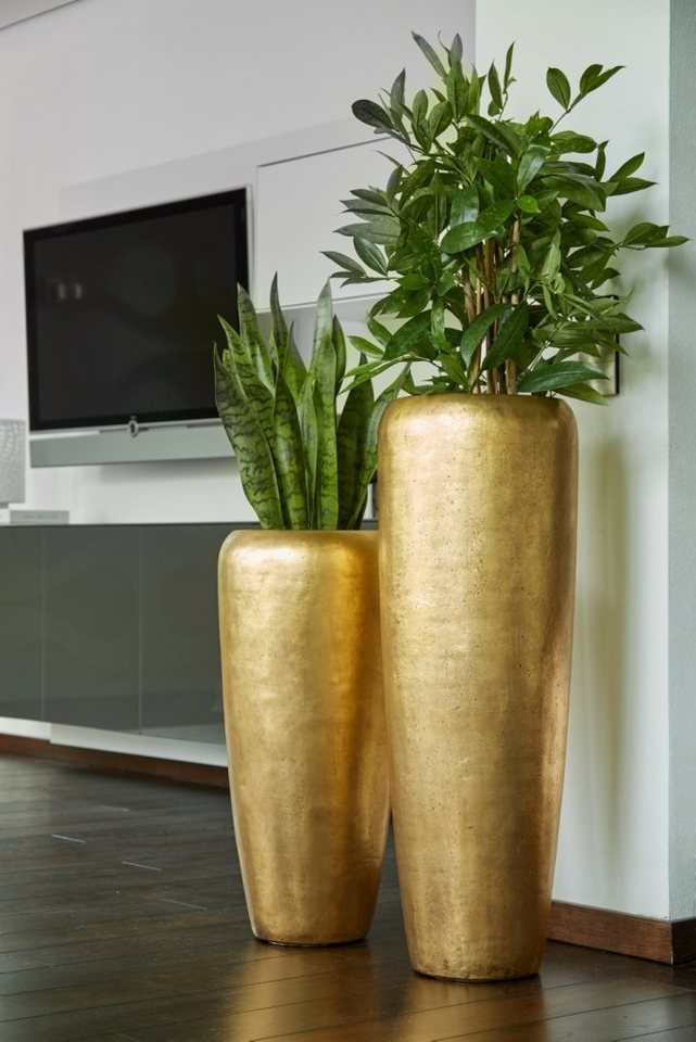 Flingora Bodenvase Cleo, mit Einsatz - Fiberglas - Indoor - Gold - Höhe 97 cm von Flingora