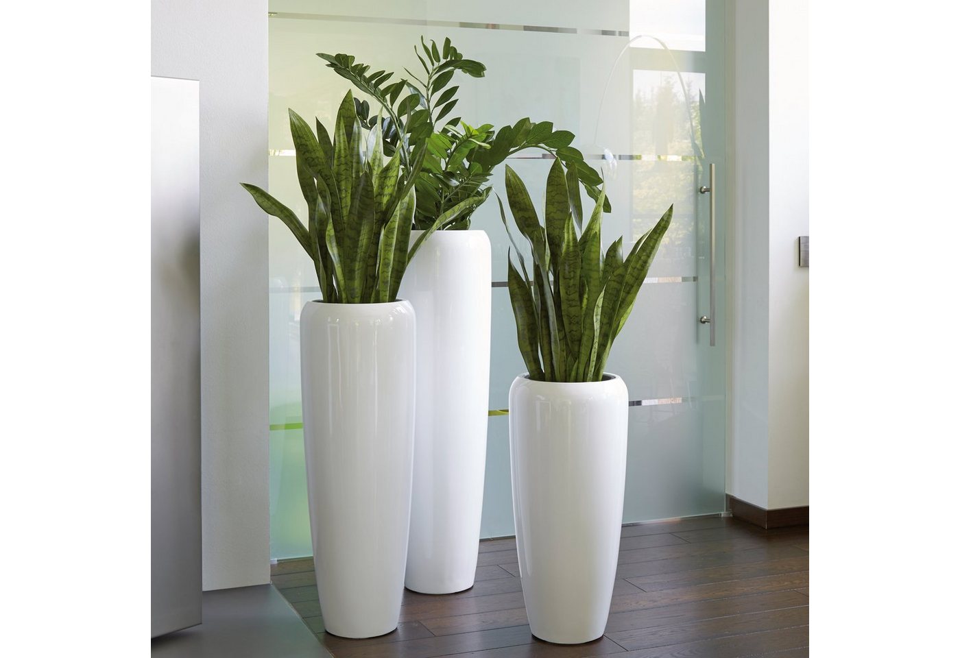 Flingora Bodenvase Cleo, mit Einsatz - Fiberglas - Indoor & Outdoor - Weiß - Höhe 75 cm von Flingora