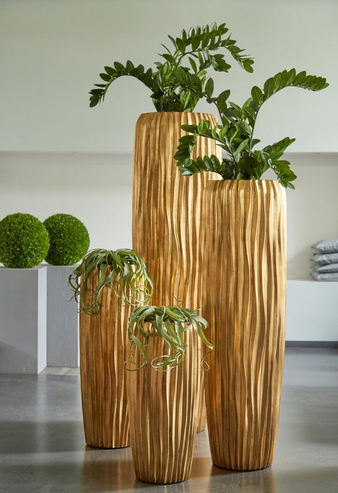 Flingora Bodenvase Minga, mit Einsatz - Fiberglas - Indoor - Gold - Höhe 75 cm von Flingora